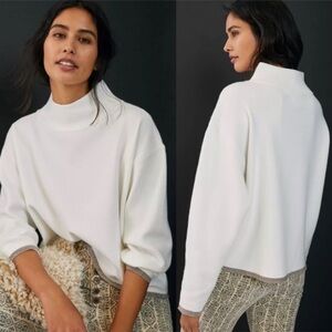 Maeve Carys Mock Neck Sweater Ivory with Metallic Trim Medium